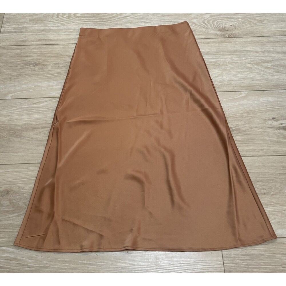 Rachel Zoe Women’s 10 Silk Like Sheer Shiny Long Skirt Burnt Copper Orange 17 30